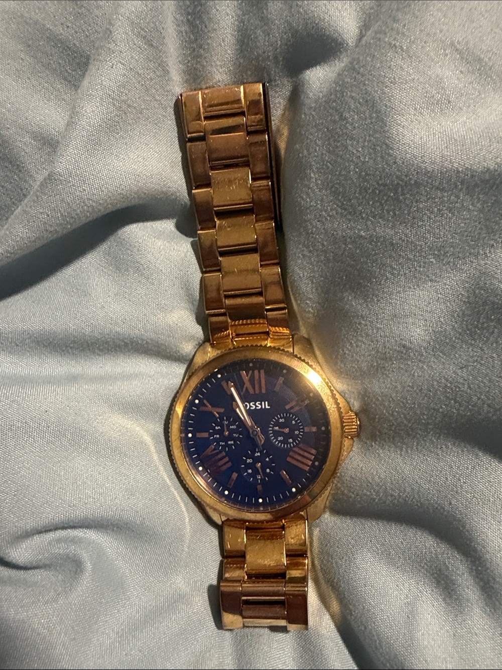 Fossil Men’s Gold-Tone Watch with Blue Dial